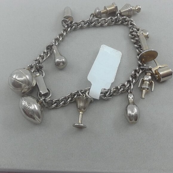 Vintage Silver-Tone Charm Bracelet – 11 Retro Charms – 6” Chain - Picture 1 of 2